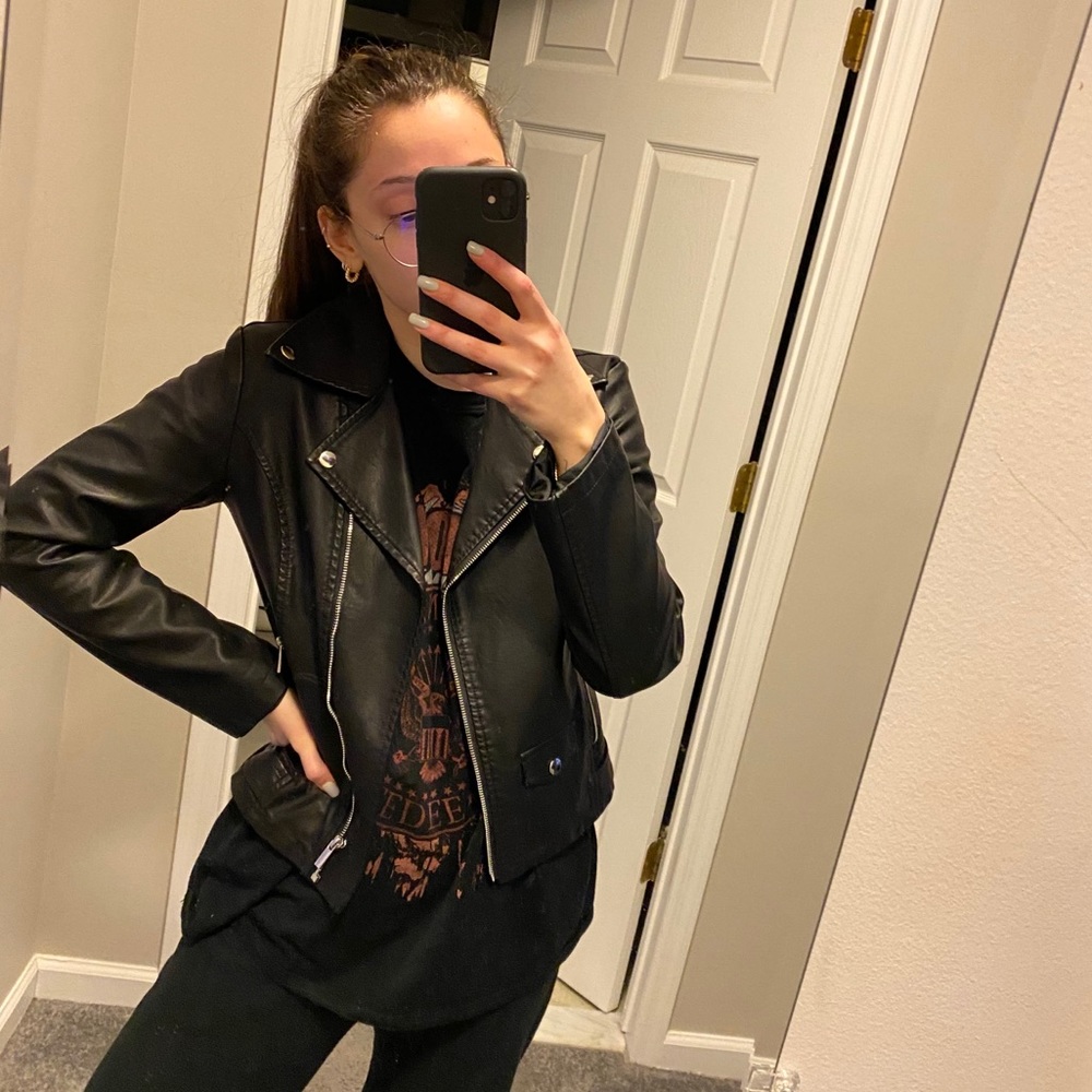 Classic Black Faux Leather Moto Jacket - Women
